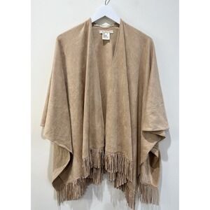 SOLITAIRE ANTHROPOLOGIE Faux Suede Open Front Fringe Poncho Sz S/M Western